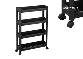 Carrello Cucina 4 Ripiani Nero 47*15*67 Cm