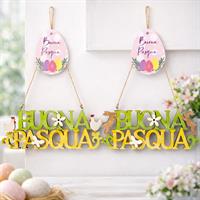 Decoro Legno Buona Pasqua Con Animali H.10,5X27Cm.