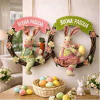 Corona Rami Buona Pasqua Con Coniglio Diam. 32,5Cm.