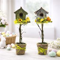 Vaso Con Casetta Uccellino Con Fiori H.38X14X9Cm.