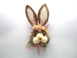 Faccia Coniglio Paglia C/Fiori C/Fiocco H.38X10X20Cm.