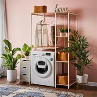 Mobile Lavatrice Janetcon 4 Ripiani Met. Bco/Leg.Tr. Nat. 100X60X177Cm