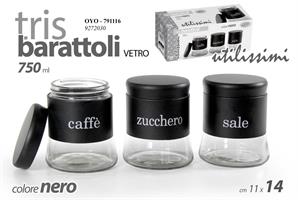 3 Barattoli Neri 750 Ml