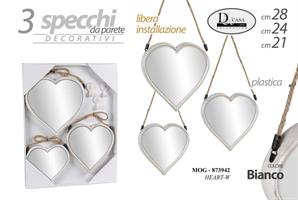 3 Specchi Cuore Bianco 28/24/21 Cm