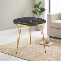 Tavolo (Mdf,Ferro) 30*39 Cm Marmo Nero/Oro