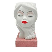 Vaso Bambolina 25 Cm Bianco Base Rosa
