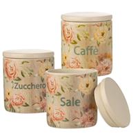 Tris Barattoli Ceramica Floreale
