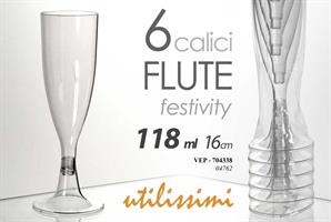 6 Calici Flute Plastica 120 Ml 16 Cm