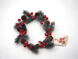 Girocandela Aghi Pino C/Bacche Rosse+Pigne+Decor.Natale D.12Cm.
