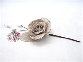 Pick C/Rosa C/Bacche Bianche L.21/D.8Cm. Crema