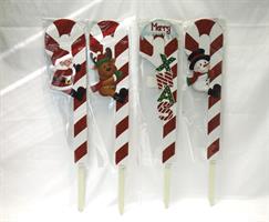 Faccia Soggetto Natale Legno Su Bastoncino H.67Cm. 4Ass.Ti