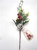 Rametto Aghi Pino C/Agrifoglio H.30Cm. C/Bacche Rosse+Pigne