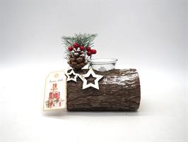 Porta Candela Tronco Albero H.10X14X10Cm. C/Deco Natalizie C/1Vetro