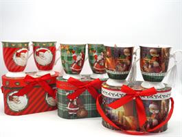 Set 2Tazze H.11,5X9,5X19Cm. Disegno Natale 3 Assortimenti