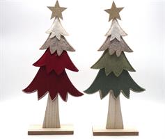 Albero Natale Panno Rosso/Verde H.31X15X4Cm Con Base Legno 2Ass