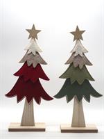 Albero Natale  Panno Multicolore H.41X19X4.5Cm Con Base Legno 2Ass