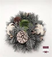 Porta Candela 1Vetro Cotone/Pigne/Aghi Di Pino D23.5Cm H10Cm