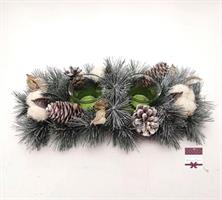 Porta Candela 2Vetri Cotone/Pigne/Aghi Di Pino H7.5X16X33Cm