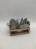 Porta Candela Legno Nevati C/Pigne/Bacche/Casa/Angelo H15X15X12Cm.C/1Vet