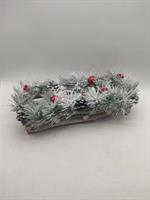 Porta Candela Legno Nevati C/4Vetri C/Pigne/Bacche H10X45X13Cm.