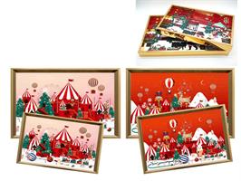 Set 2 Vassoi Mdf Rett.C/Bordo Oro 40X25X4/34.8X20X4Cm.Dis.Natale