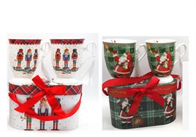 Set 2Tazze H.11,5X9,5X19Cm. Disegno Natale Assortimenti