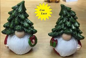 Gnomo In Resina Con Cappello Pino E Luce H.13,6X8,2X9,5 2 Ass.