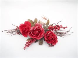 Decorazione 48Cm C/Fiori C/Bacche Bianche - Rosso