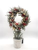 Corona Nevata H.50Cm. C/20 Luci C/Bacche - Base Vaso