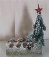 Porta Candela Legni Nevati Rett. C/Pigne/Bacche/Albero H40X9X14Cm.C/4Vet