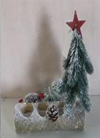 Porta Candela Legni Nevati Rett. C/Pigne/Bacche/Albero H30X7X14Cm.C/3Vet