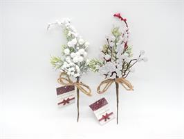 Pick Aghi Pino C/Bacche/Fruttini H.22,5/24Cm. Bianco