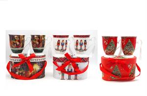 Set 2Tazze H.11,5X9,5X19Cm. Disegno Natale 3 Assortimenti