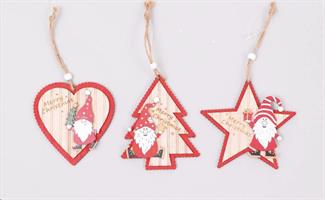 Decoro Stella/Cuore/Albero Merletto Legno Babbo Cm.10 Mod.Ass.In Bst