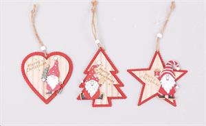 Decoro Stella/Cuore/Albero Merletto Legno Babbo Cm.10 Mod.Ass.In Bst