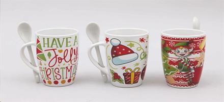 Tazza Ceramica Cm.8,5X10,2 Con Cucchiaino 3 Decori Assortiti In Sc