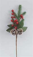 Rametto Pvc Cm.36H Dec.Bacche Rosse,Pigne Nevate Foglie Verdi