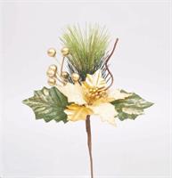 Rametto Pvc Cm.23H Stella Di Natale Oro C/Foglie E Bacche