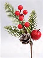 Rametto Pvc Cm.25 Verde Dec.Bacche Rosse E Pigna Nevata