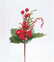 Rametto Decorato Pvc Cm.24 Bacche Rosse Bastone In Bst