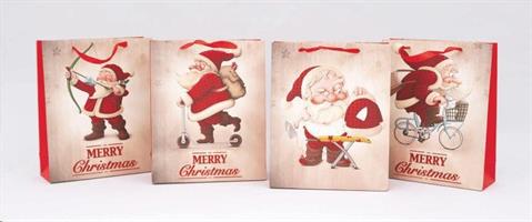 Busta Regalo Cm.26X10X32H Marrone Dec.Babbo Glitter 4 Ass.