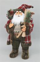 Babbo Natale Cm.80 Verde Pelliccia Marrone C/Sci E Bacche Rosse