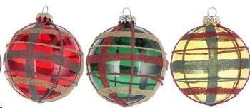 Pallina Natale Vetro Tartan A3C Exp12 D8