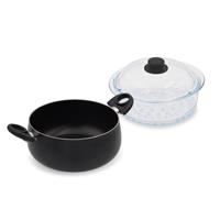 Casseruola con Vaporiera cm. 20 Fuoco&Idee+ Coperchio in Vetro Accademia