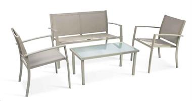 Salotto Life 4Pcs-Tavolo 84x44x38h-Divano 110x58x75h Sabbia