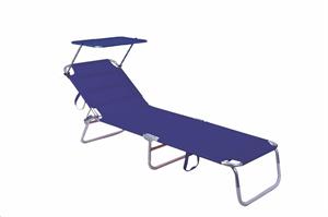 Lettino Beach cm.189x56x27h con Parasole Pieghevole in 3 Parti Blue