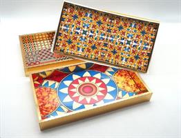 Vassoio Rettangolare Mdf Con Bordo Oro 34.8X20X4Cm.