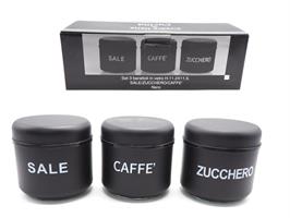 Set 3 Barattoli Vetro Rotondo H11.2X11.5 Sale/Zucchero/Caffe'-Nero