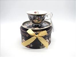 Set Tazza Da Te Con Rose Con Piatto Nera-Verde