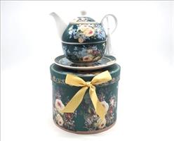 Tea For One Teiera Con Set Tazza E Piattino Con Rose. Verde-Nero